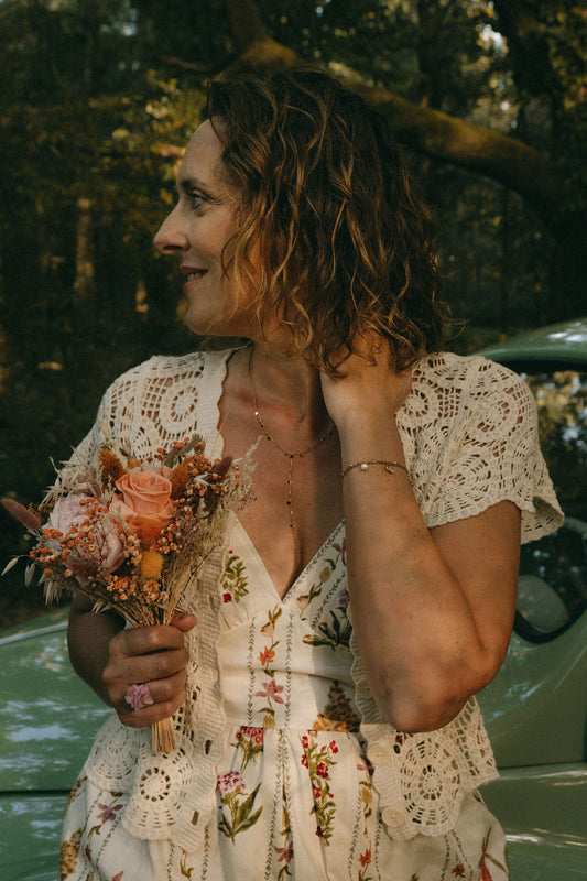 Bouquet de mariée Sunset – Fleurs séchées & pivoines stabilisées – Mocktail Golden Hour