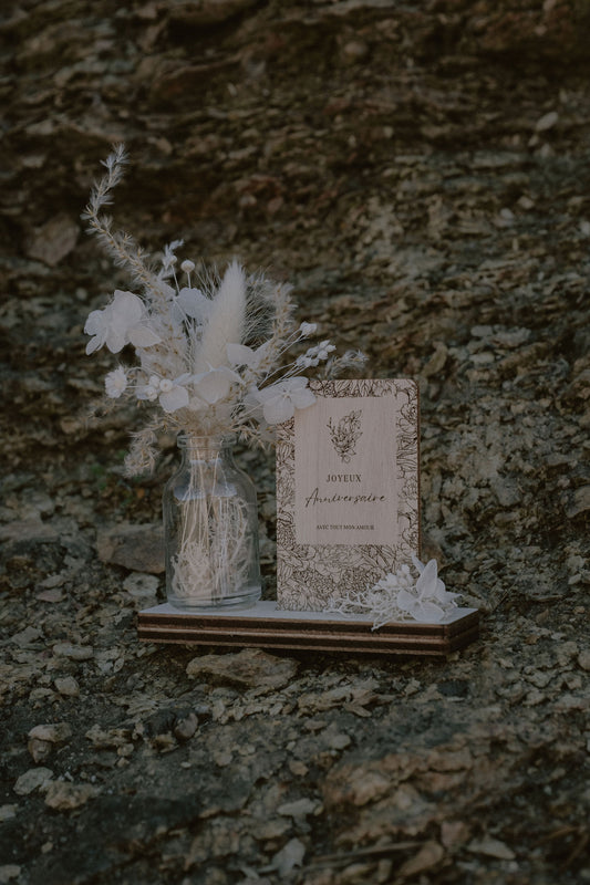 Carte personnalisée & bouquet séché – Latte Brume